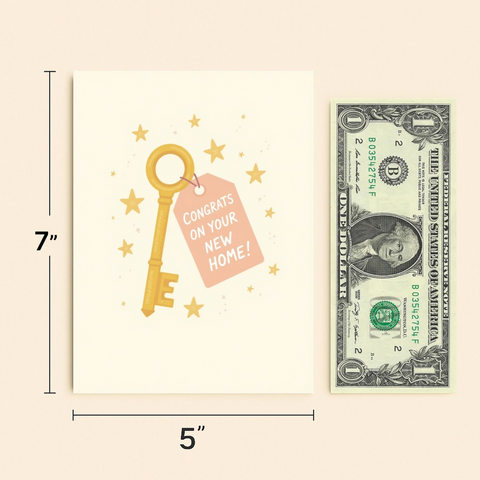 New Home Greeting Card Illustrated Key Design - Size