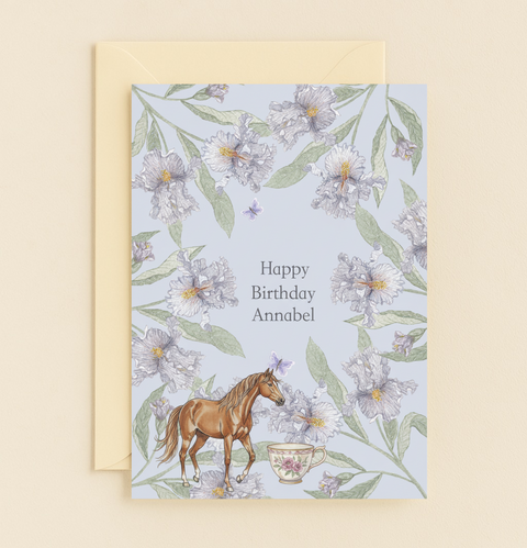Horse Flowers Teacup Butterfly Happy Birthday Annabel Personalized Card product image