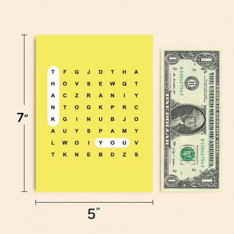 Thank You Greeting Card Word Search Modern Design - Size
