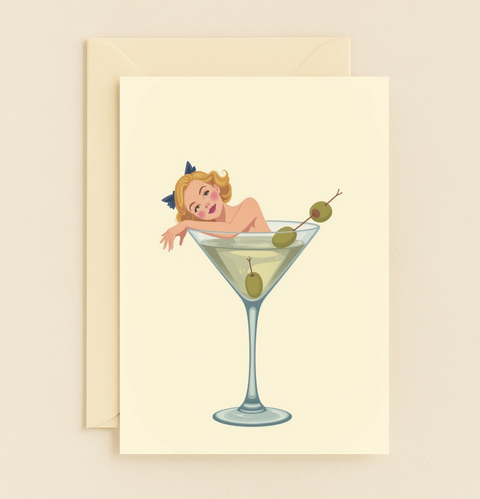 Funny Birthday Greeting Card Woman in Martini Glass - Front