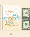 Funny Beach Greeting Card with Dog in Sunglasses - Size