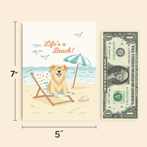 Funny Beach Greeting Card with Dog in Sunglasses - Size