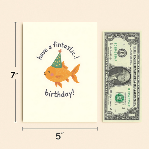 Funny Birthday Card with Cute Party Hat Fish Design - Size