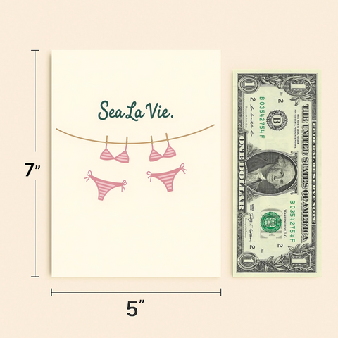 Funny Greeting Card Sea La Vie Beach Bikini Design - Size