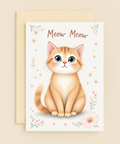 Cute Orange Kitten Meow Meow Card with Pink Flowers for Cat Lovers product image