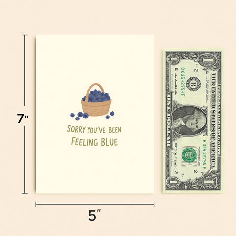 Funny Get Well Card with Cute Blueberry Basket Design - Size