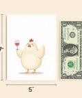 Funny Chicken Greeting Card with Wine Illustration - Size