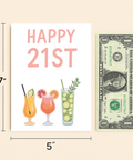 21st Birthday Card Cocktail Theme Fun - Size