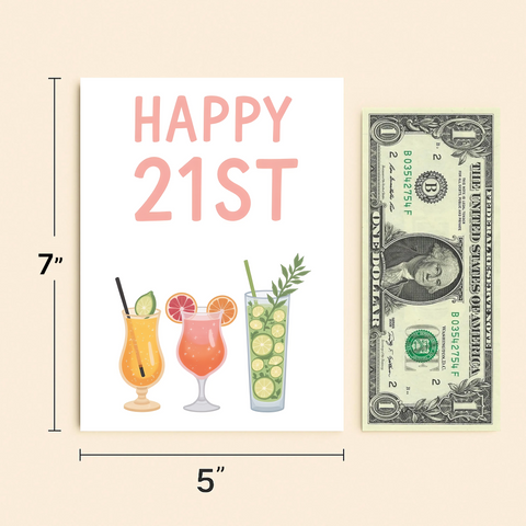21st Birthday Card Cocktail Theme Fun - Size