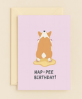 Funny Birthday Card Corgi Pee-Pee Pun Cute Illustration - Front