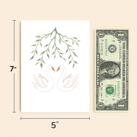 Swan Love Greeting Card Modern Illustrated Design - Size