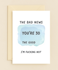 Funny Birthday Greeting Card Blue Watercolor 30th Humor - Front