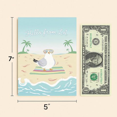 Funny Beach Greeting Card Seagull with Sunglasses - Size