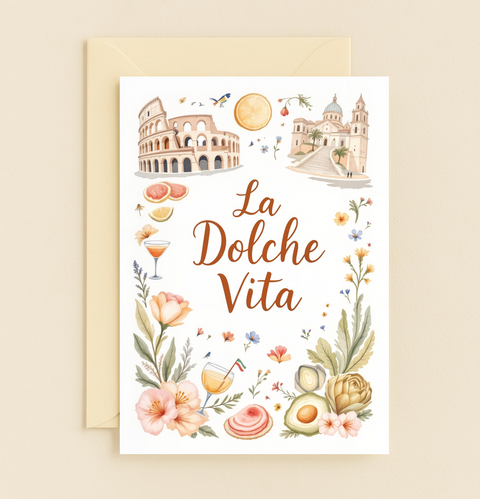 Italian Illustrated Modern Greeting Card - Front