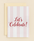 Celebration Greeting Card Red Script on Stripes - Front