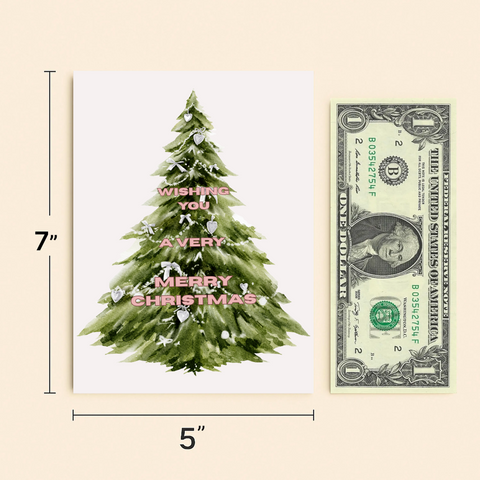 Christmas Greeting Card Watercolor Christmas Tree Design - Size