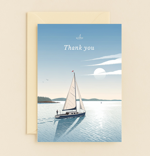 Thank You Greeting Card Sailboat Illustration - Front