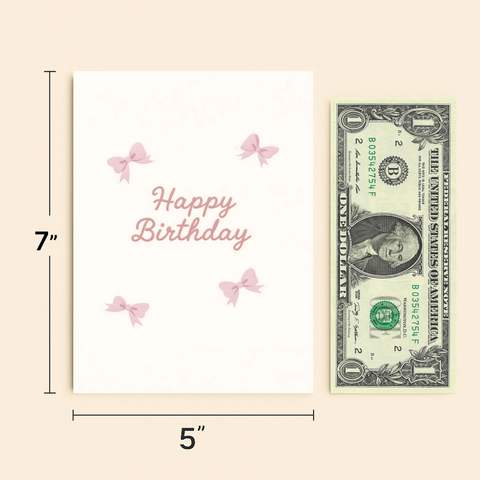"Happy Birthday Card with Pink Bows Modern Design" - Size