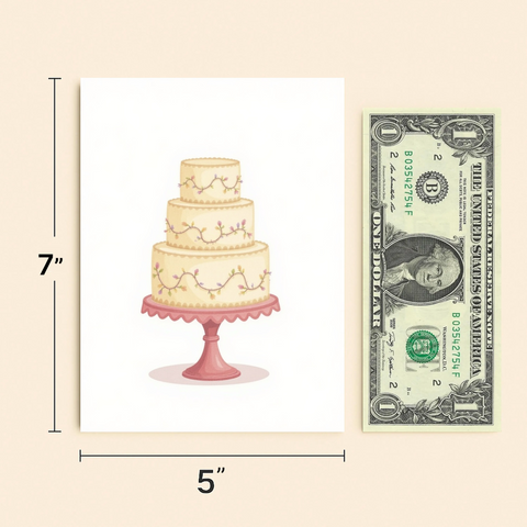 Wedding Cake Greeting Card Modern Watercolor Design - Size