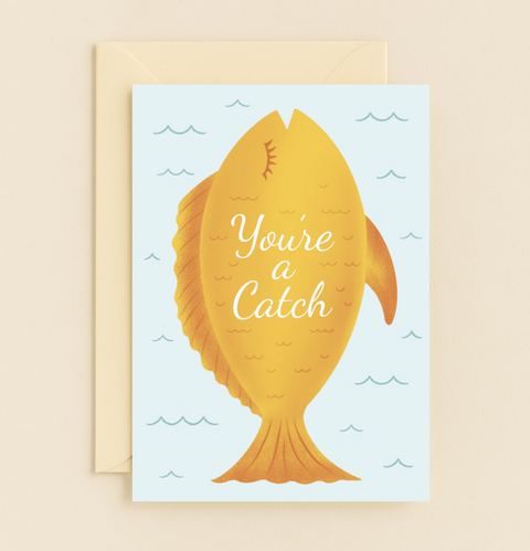 Funny Fish Greeting Card with Cute Yellow Design - Front