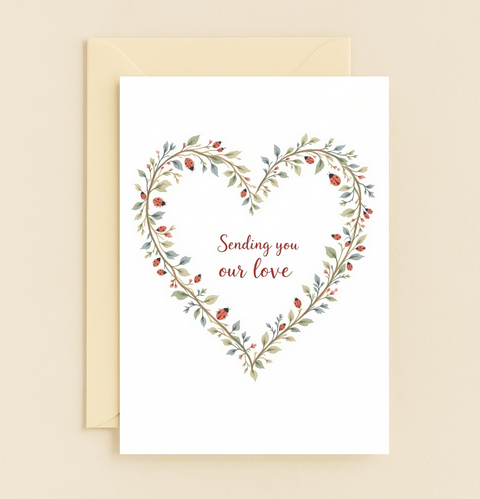 Romantic Greeting Card with Ladybug Heart Design - Front
