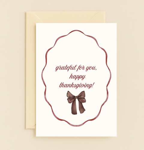 Thanksgiving Greeting Card Elegant Bow Design - Front