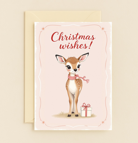 Christmas Greeting Card Cute Deer Illustration - Front