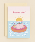 Funny Birthday Greeting Card Cute Pig Inflatable Pool Design - Front
