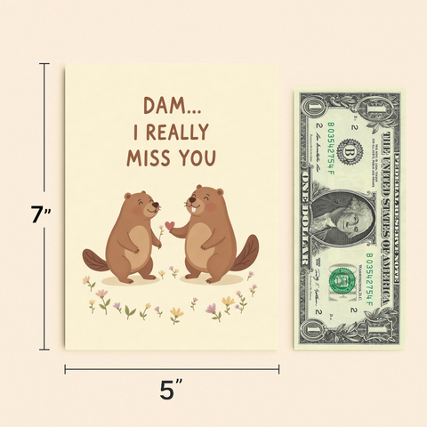 Funny Miss You Card Cute Beaver Illustration - Size