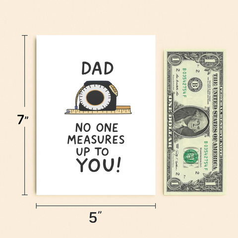 Funny Dad Greeting Card Tape Measure Design - Size