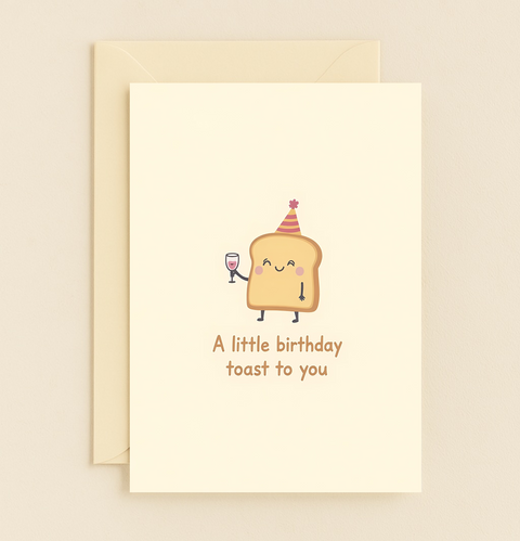 Funny Birthday Card with Toast in Party Hat - Front