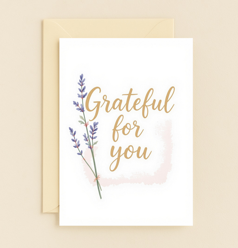 Grateful Thank You Card Lavender Bouquet Illustrated - Front