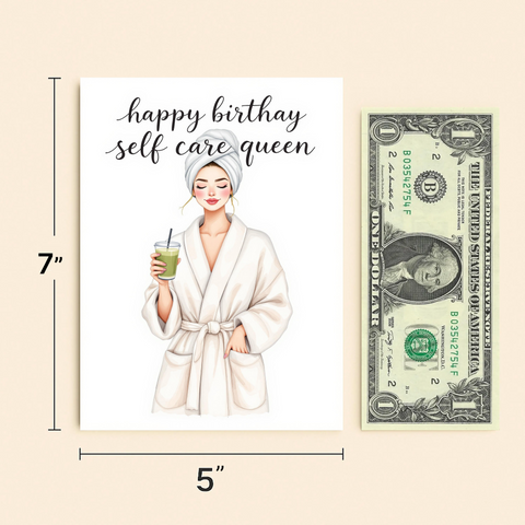 Funny Birthday Card Spa Day Queen Illustration - Size