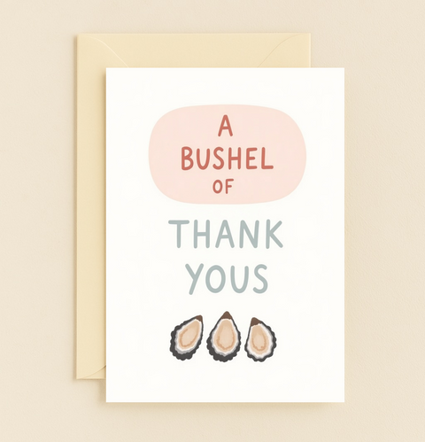 Thank You Card Cute Oyster Illustration - Front
