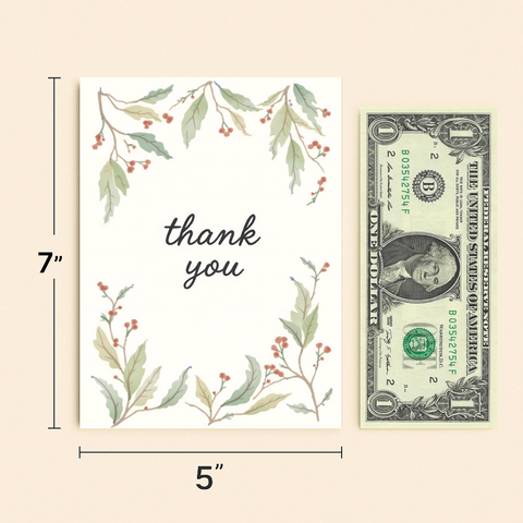 Thank You Card with Illustrated Leaf Border - Size