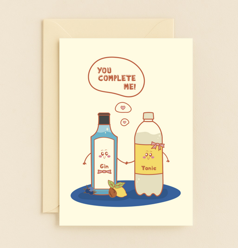 Funny Anniversary Card Gin and Tonic Illustration - Front
