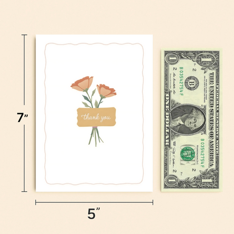 Thank You Greeting Card Illustrated Floral Design - Size