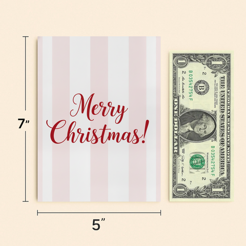 Merry Christmas Card Modern Red Script on Stripes - Size