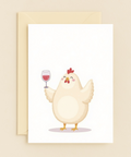 Funny Chicken Greeting Card with Wine Illustration - Front