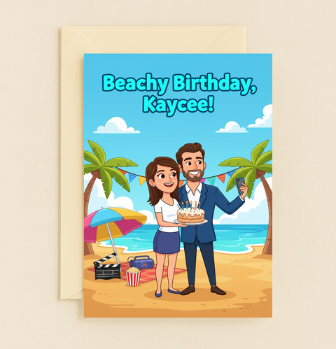 Beachy Birthday Card Kaycee Personalized Beach Couple Celebration product image