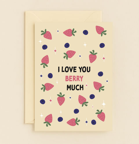 Funny Romantic Greeting Card Cute Strawberry Design - Front