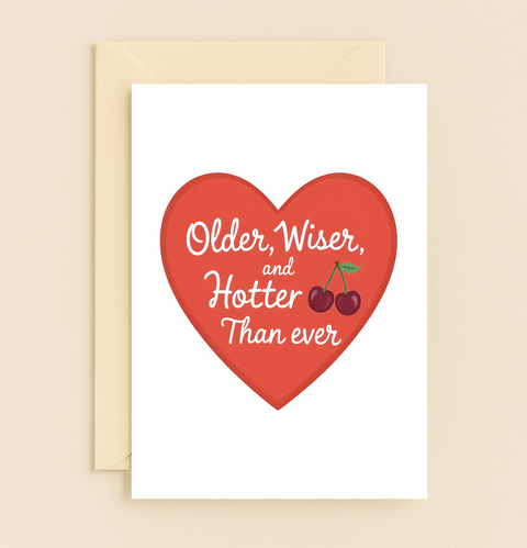 Funny Birthday Greeting Card Heart Cherry Illustration - Front