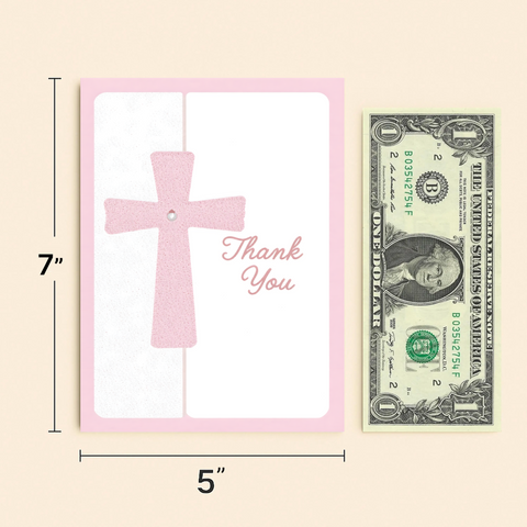 Thank You Card with Pink Cross Elegant Design - Size