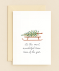 Christmas Greeting Card Modern Sled Illustration - Front