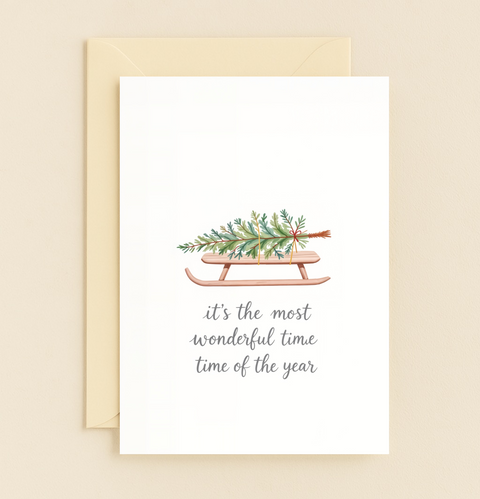 Christmas Greeting Card Modern Sled Illustration - Front