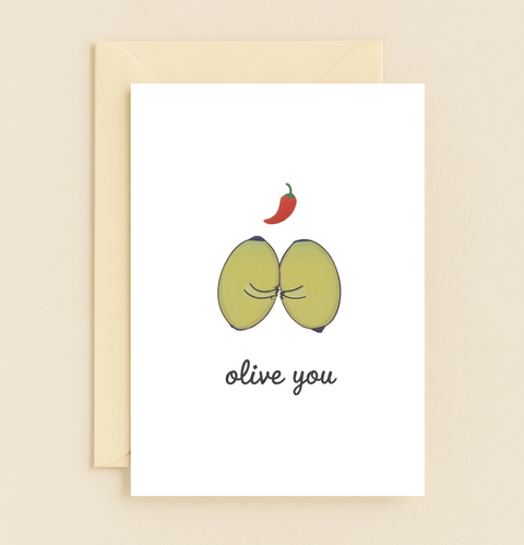 Funny Anniversary Card Cute Olive Design - Front