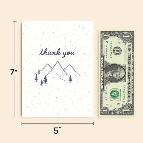 Thank You Greeting Card Modern Mountain Design - Size