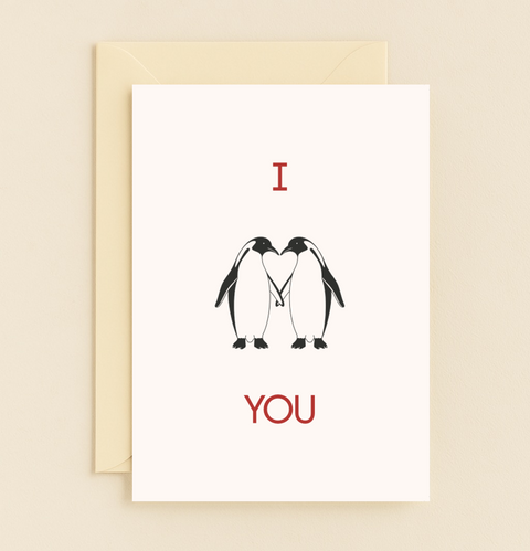 Romantic Greeting Card Penguins Holding Heart - Front