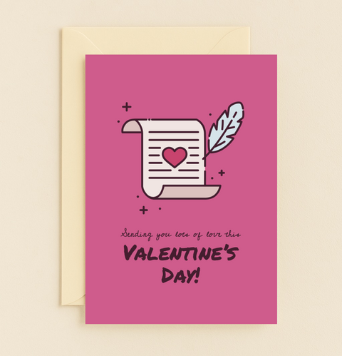 Valentines Day Card with Heart Scroll Illustration - Front