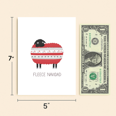 Funny Christmas Card "Fleece Navidad" Cute Sheep Design - Size